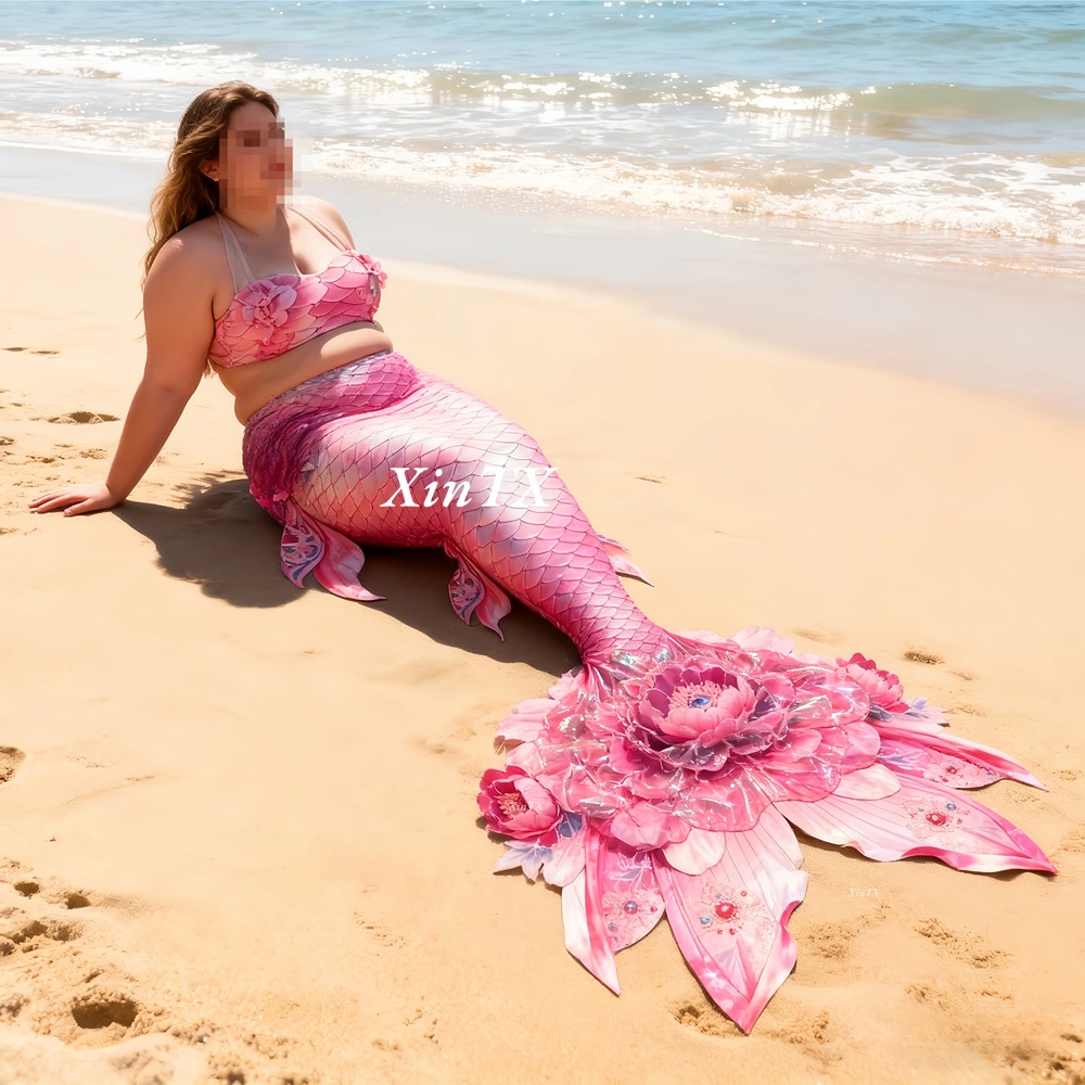 Aquarium & Marine Science Center - Zeemeerminstaart Pioenbloem Plus-Size Dames Staartzwempak voor